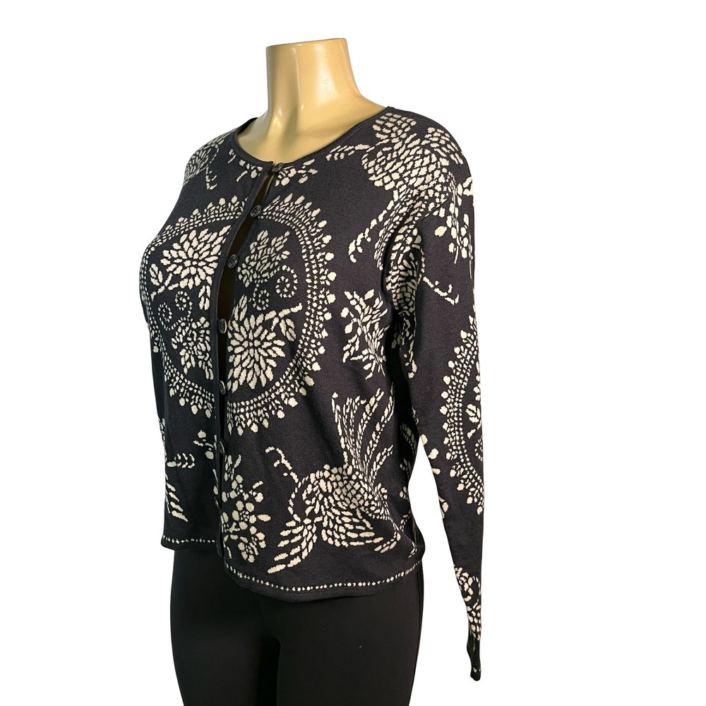 Peruvian Connection Pima Cotton Floral Mandala Intarsia Cardigan Sweater Small